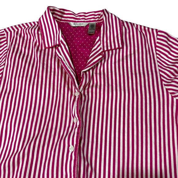 Delicates Top Women Plus 1X Pink White Striped Short Sleeve 100% Cotton Casual - Picture 1 of 7